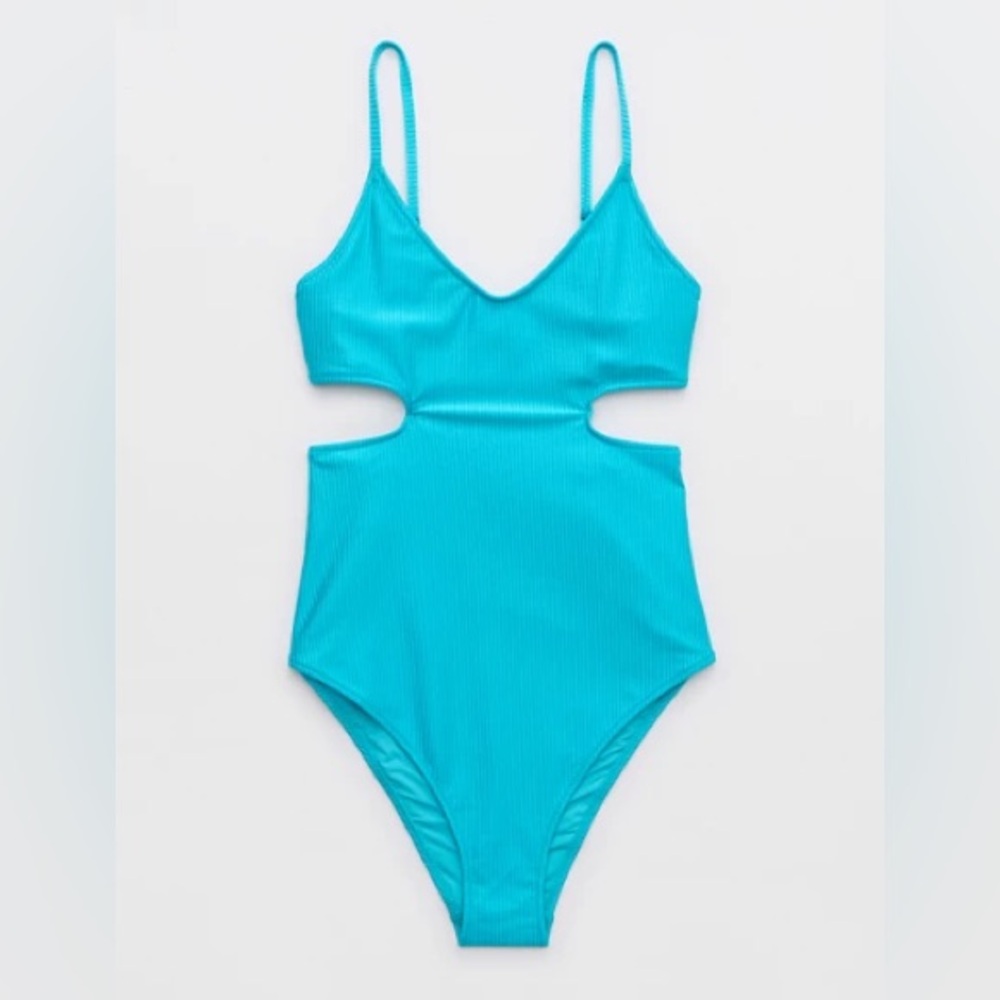 Aerie Shine Rib Voop Cheeky One Piece Swimsuit